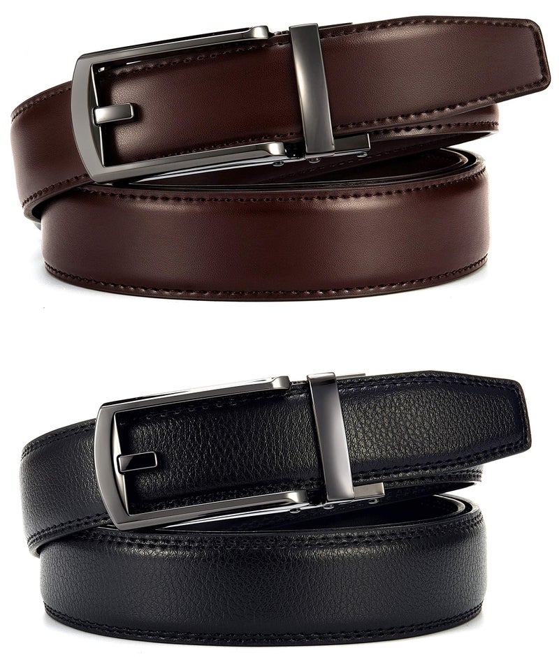 CHAOREN Men's 2 Pack Leather Ratchet Dress Belt, Brown, 1.25" Width, 36" to 42" Waist Adjustable - Image 3